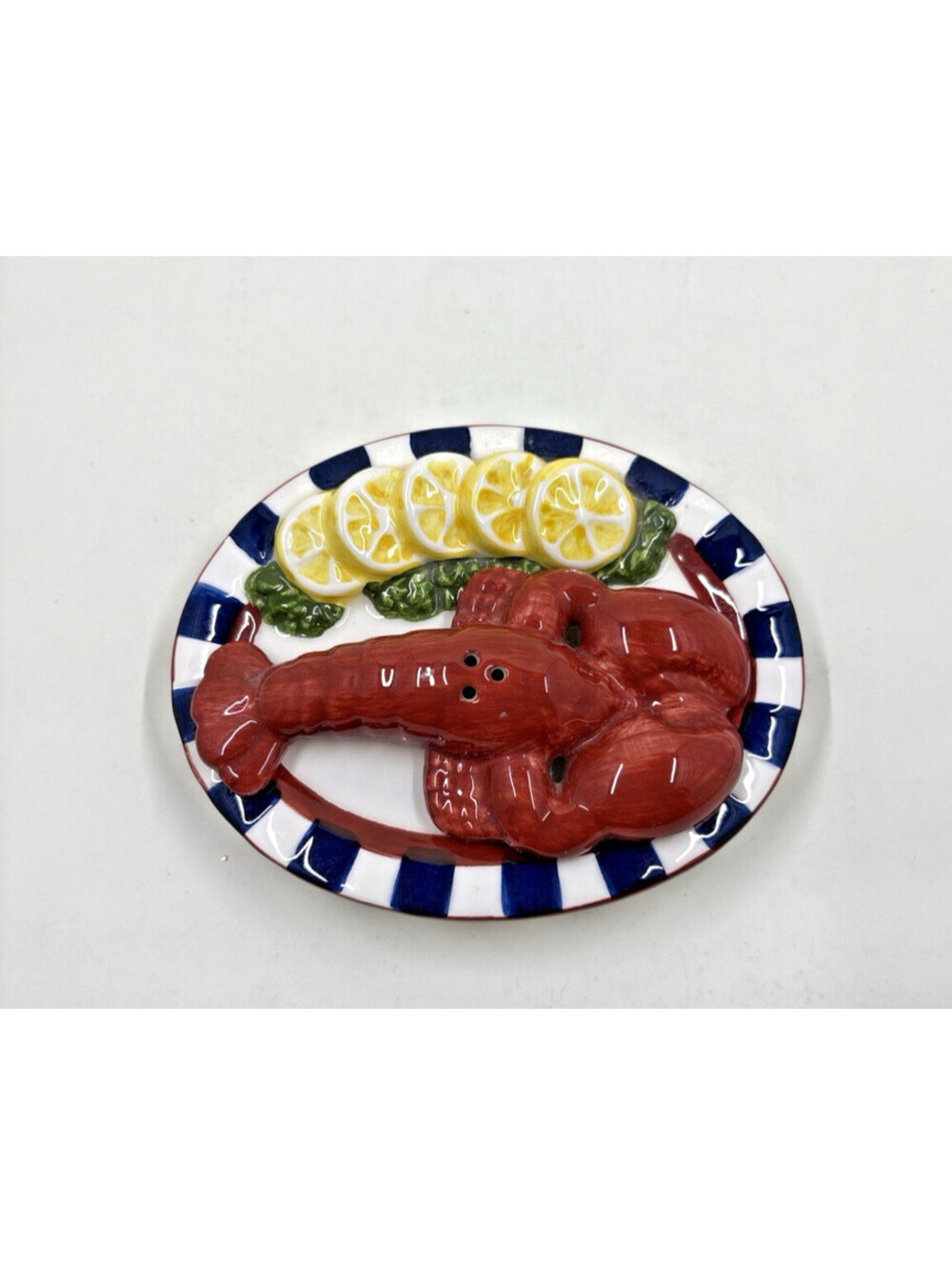 Lobster on Platter Salt & Pepper Shakers Vintage Clay Art Rare